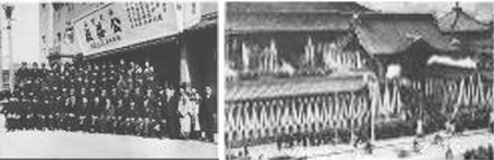 昭和10年頃の社員集合写真 / 昭和11年の社葬の様子